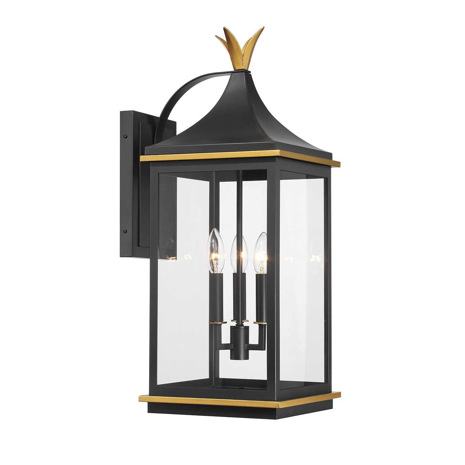 Simpson Outdoor Wall Sconce in Matte Black + Textured Gold