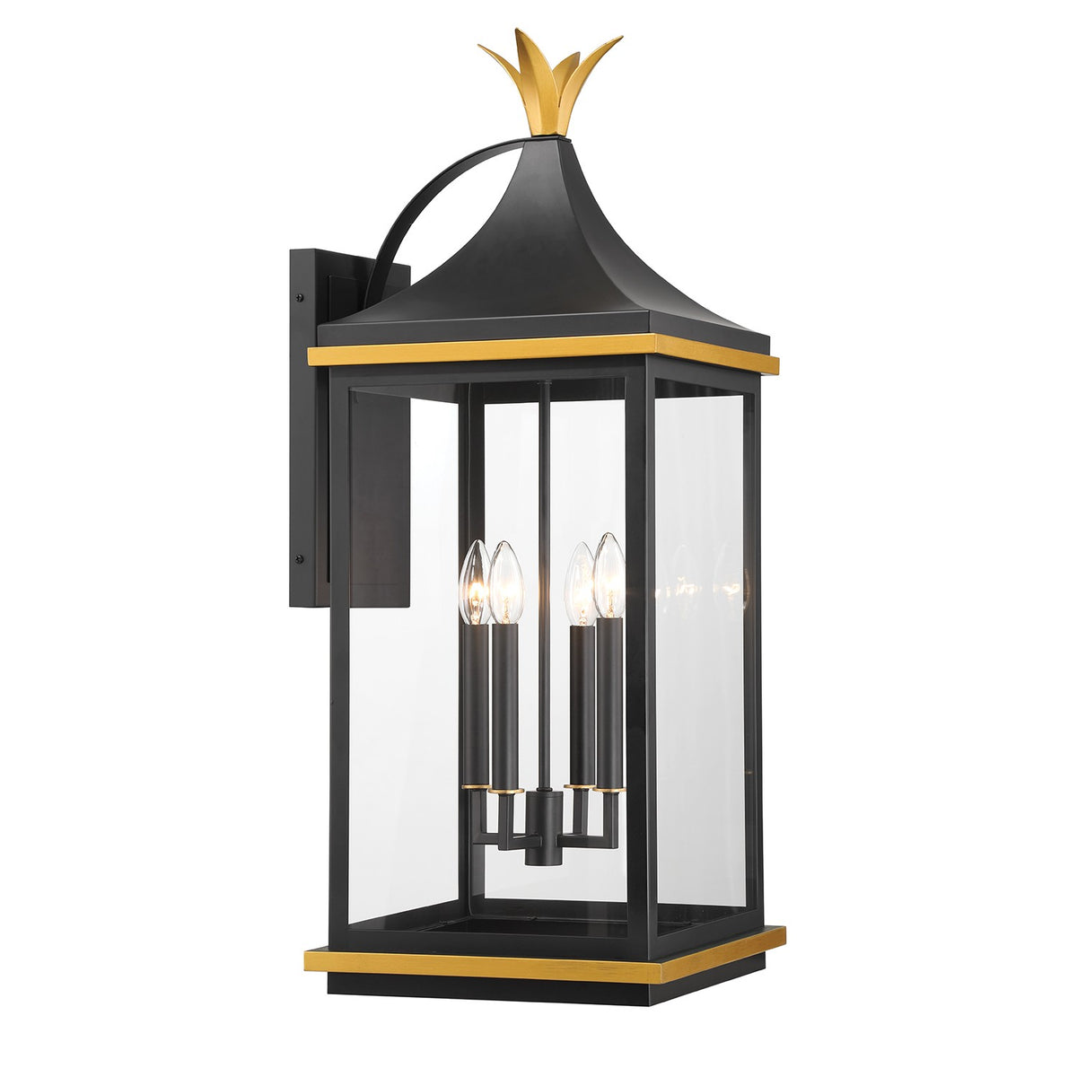 Simpson Four Light Outdoor Wall Sconce in Matte Black + Textured Gold