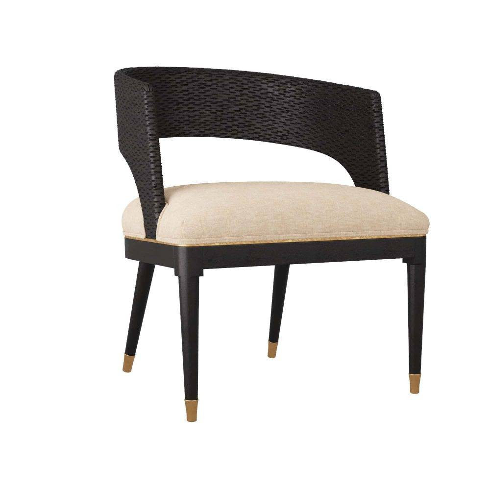 Swanson Dining Chair in Ebony Wood/Antique Brass/Natural Linen