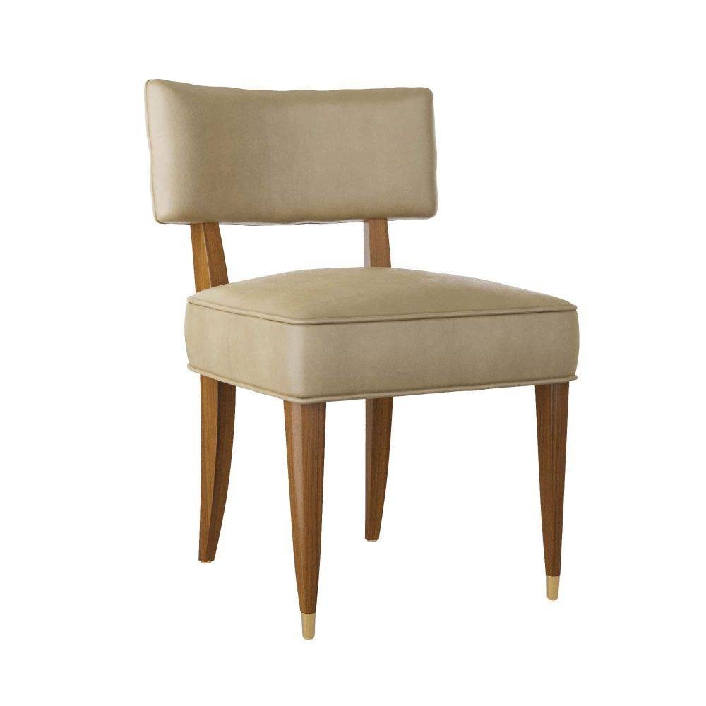 Laurent Dining Chair in Morel Leather/Dark Walnut/Antique Brass