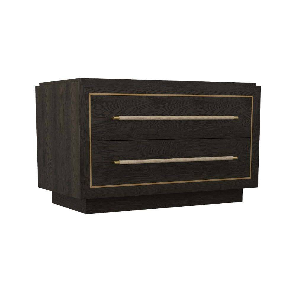 Puckett Side Table in Ebony Oak/Dove Leather/Antique Brass