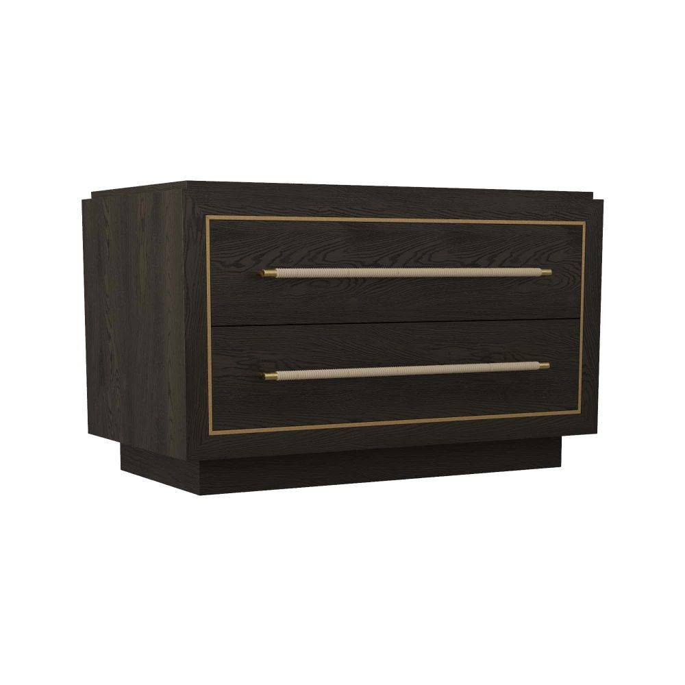 Puckett Side Table in Ebony Oak/Dove Leather/Antique Brass