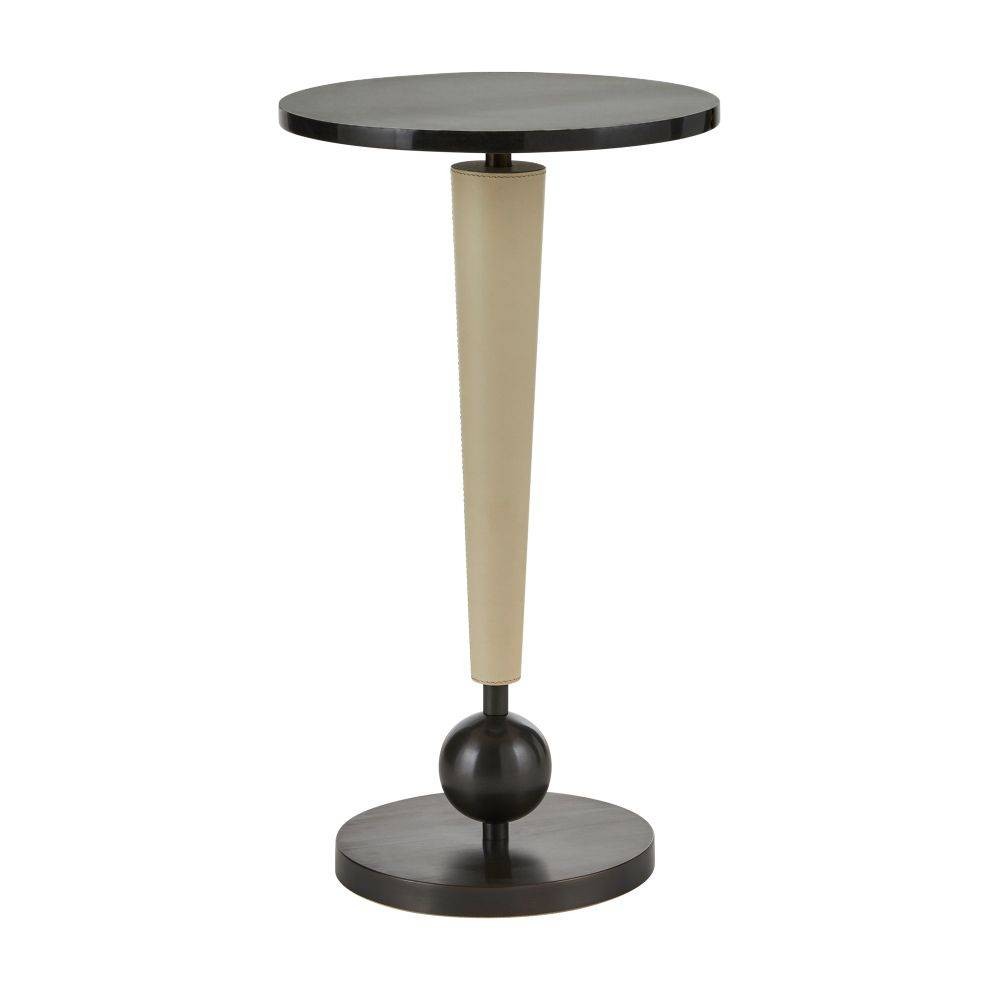 Table basse Valari en marbre noir/cuir ivoire/bronze