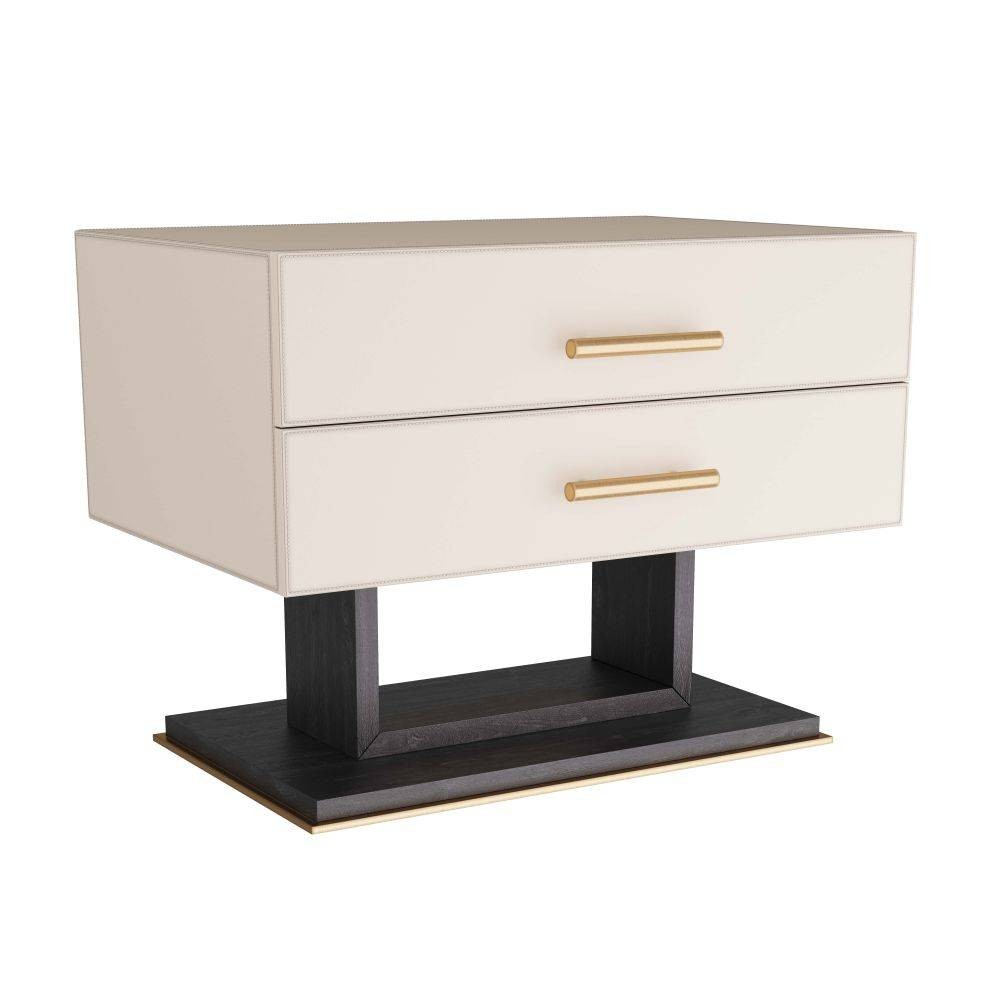 Tatro Side Table in Ivory Leather/Ebony Oak/Antique Brass