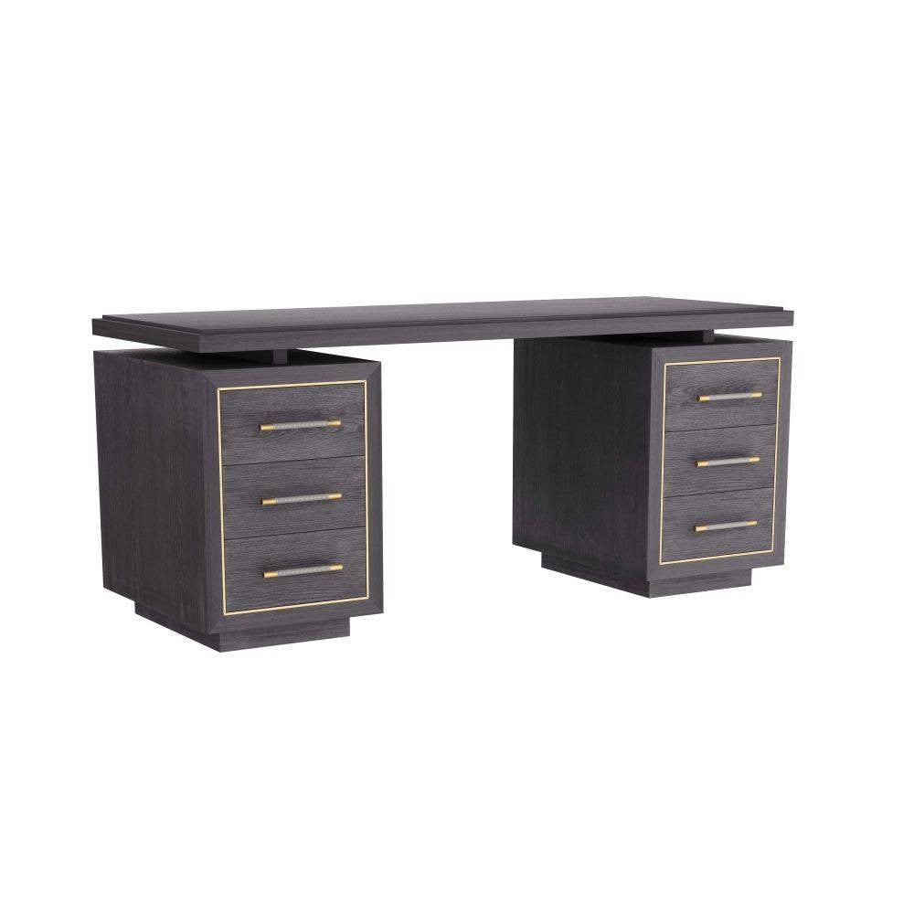 Wixom Desk in Ebony Oak/Antique Brass/Graphite Leather