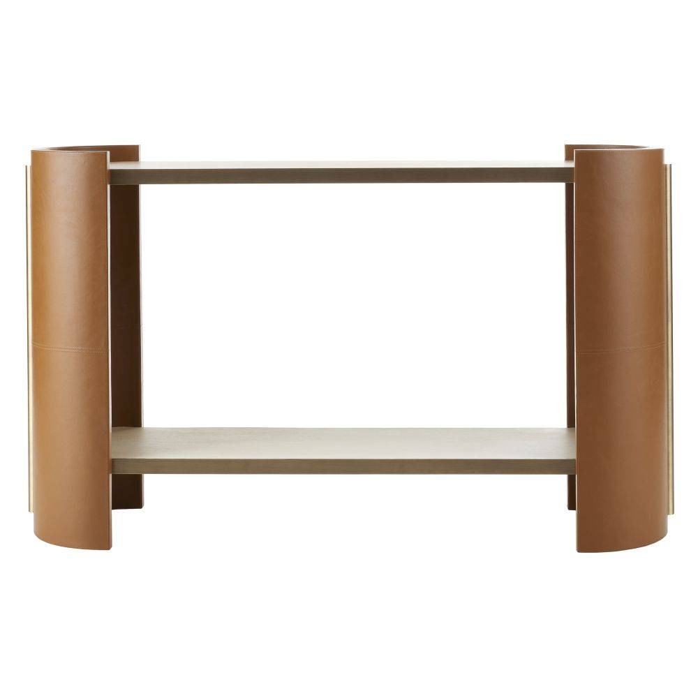 Warley Console in Smoke Oak/Russet Leather/Antique Brass