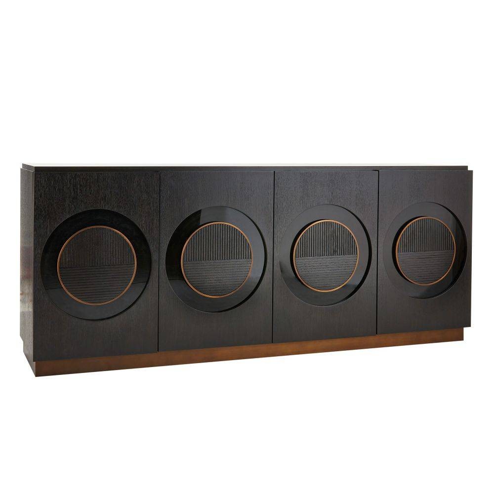 Tudor Credenza in Ebony Oak Veneer/Black Lacquer/Antique Brass