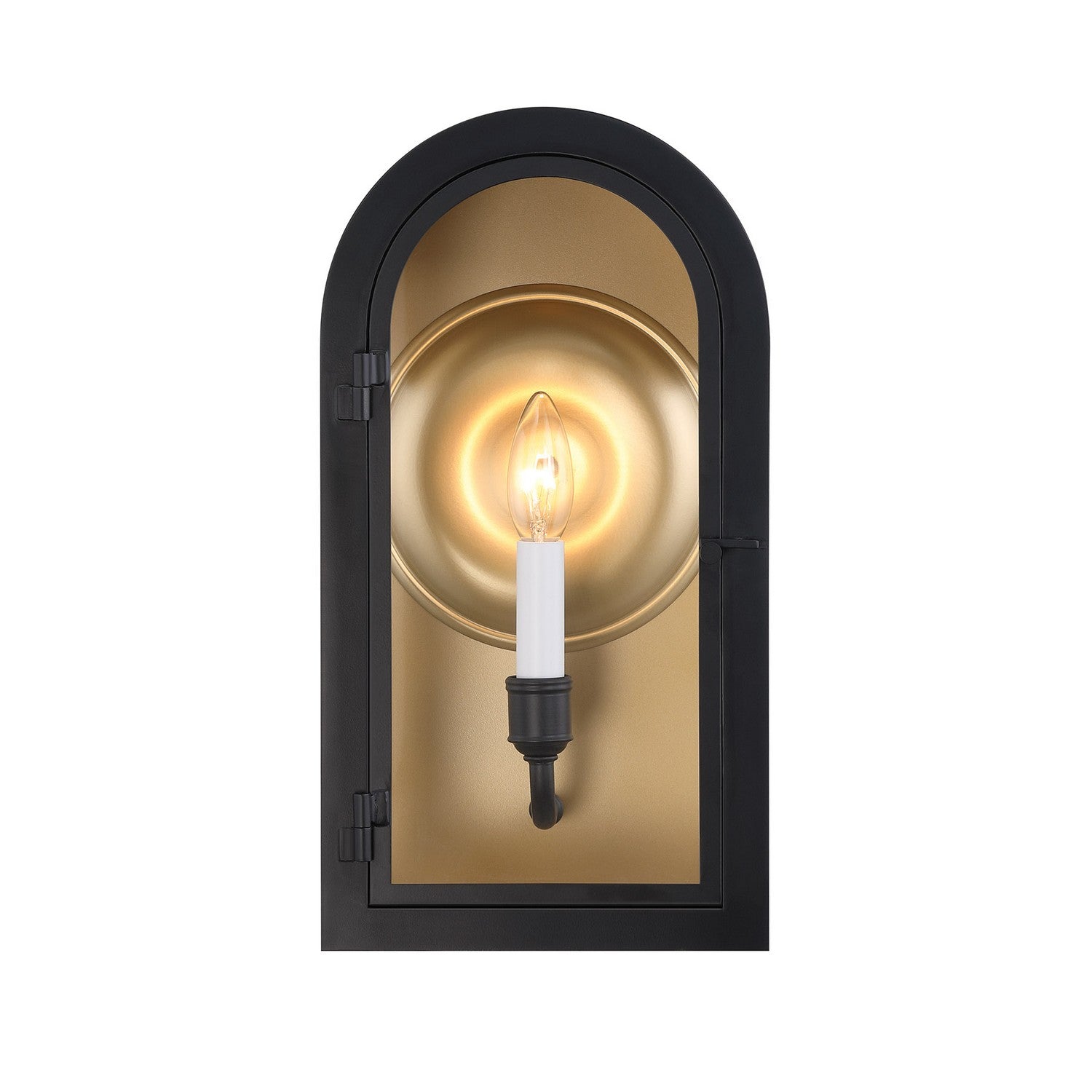 Applique murale d'extérieur Grotto à une lumière, noir mat avec or vieilli