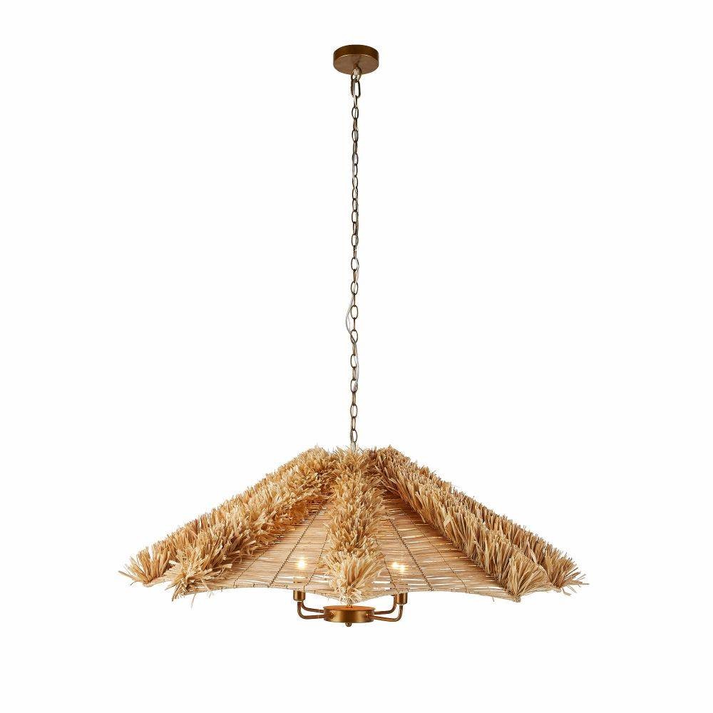 Cadance Four Light Chandelier in Natural/Natural/Antique Brass