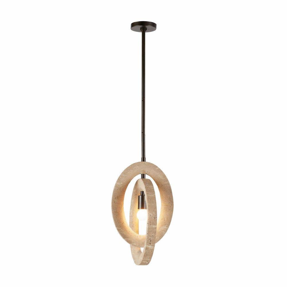 Collins One Light Pendant in Faux Travertine/English Bronze