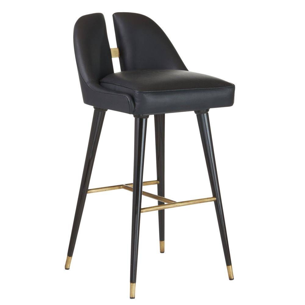 Crowley Bar Stool in Black/Ebony/Antique Brass