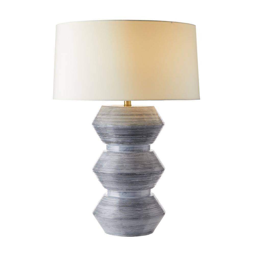 Drifter One Light Table Lamp in Haze Blue Reactive Glaze/Antique Brass/Ivory