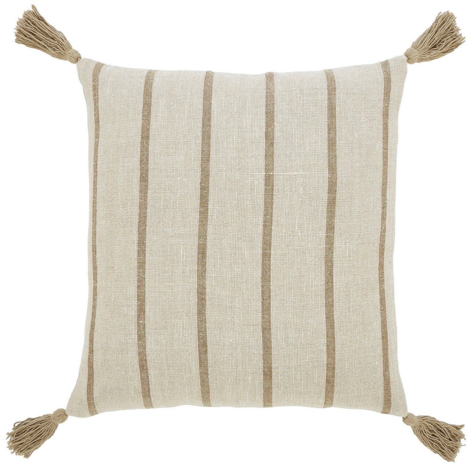 Taie d'oreiller Truden en lin naturel / rayures de lin marron foncé