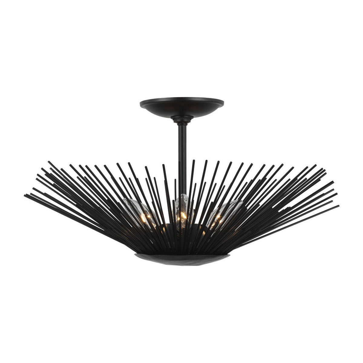 Plafonnier semi-encastré Helios à trois lampes en fer vieilli