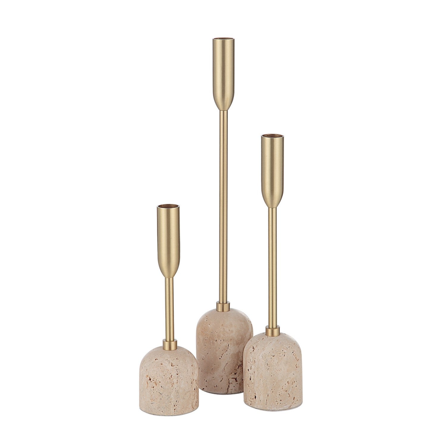 Vesta Set Of 3 Tapered Candle Holder in Satin Brass