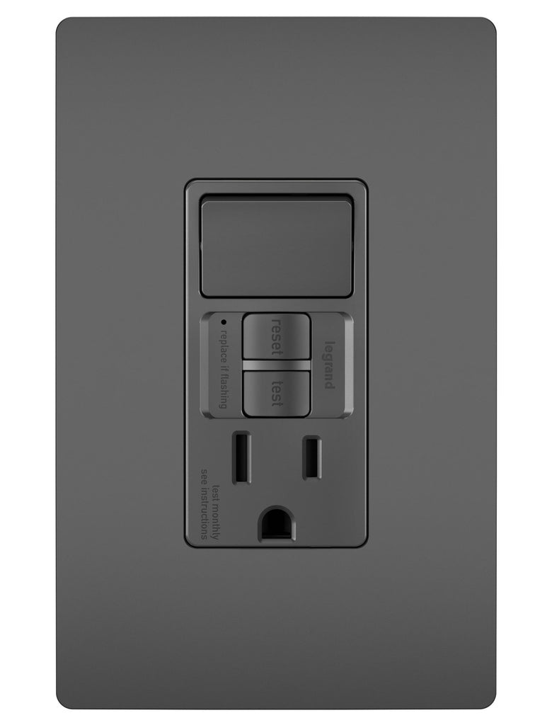 Combination Single Pole Switch and Tamper-Reistant 15A Duplex Self-Test GFCI Receptacles w SafeLock