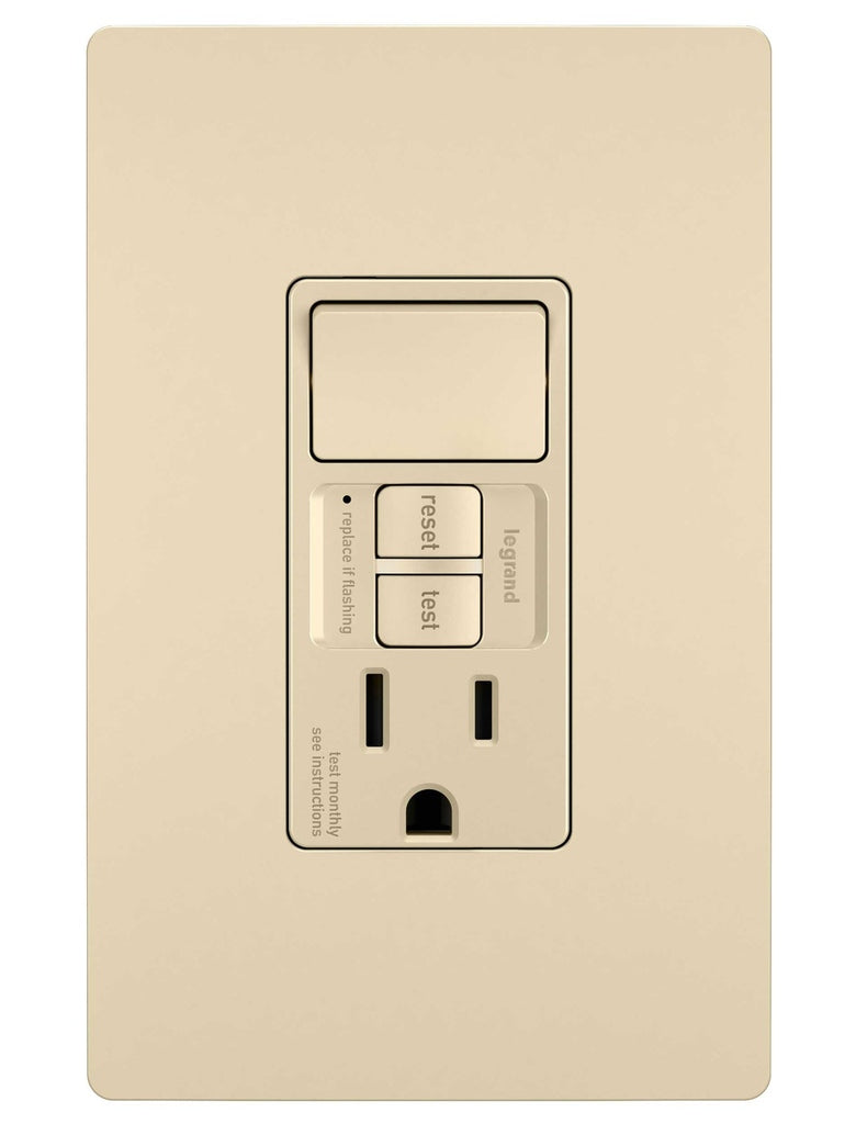 Combination Single Pole Switch and Tamper-Reistant 15A Duplex Self-Test GFCI Receptacles w SafeLock