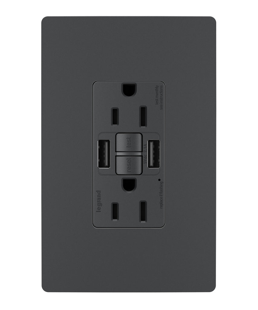 Tamper-Resistant 15A Duplex Self-Test GFCI Receptacles with SafeLock Protection, USB Type A/A C4