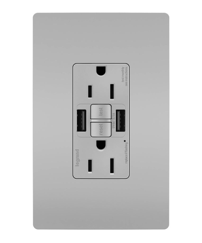 Tamper-Resistant 15A Duplex Self-Test GFCI Receptacles with SafeLock Protection, USB Type A/A