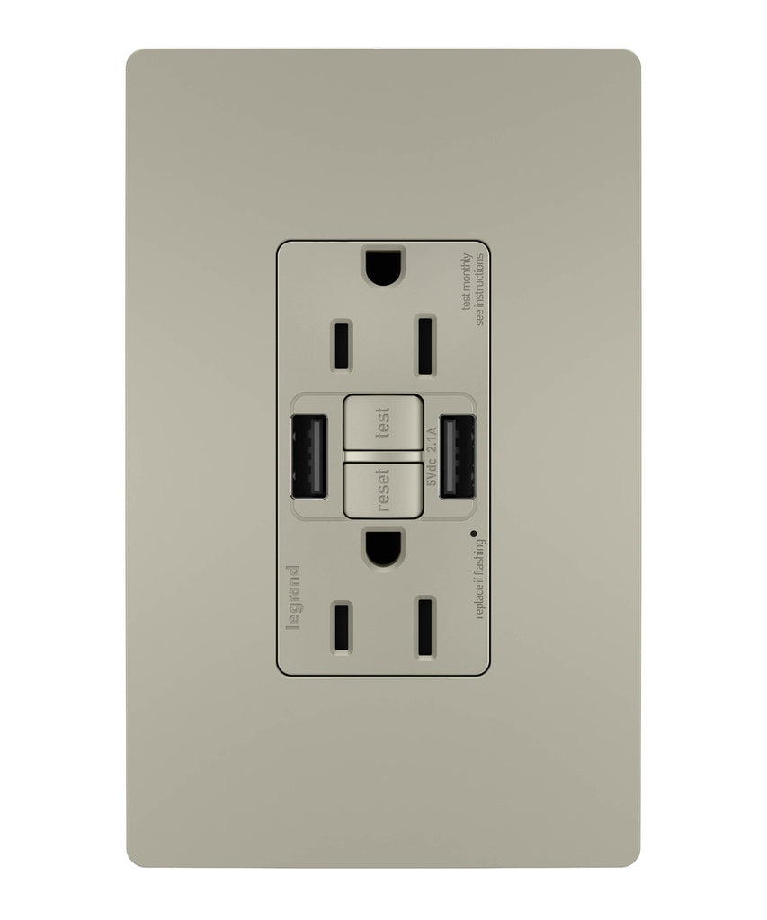 Tamper-Resistant 15A Duplex Self-Test GFCI Receptacles with SafeLock Protection, USB Type A/A C4
