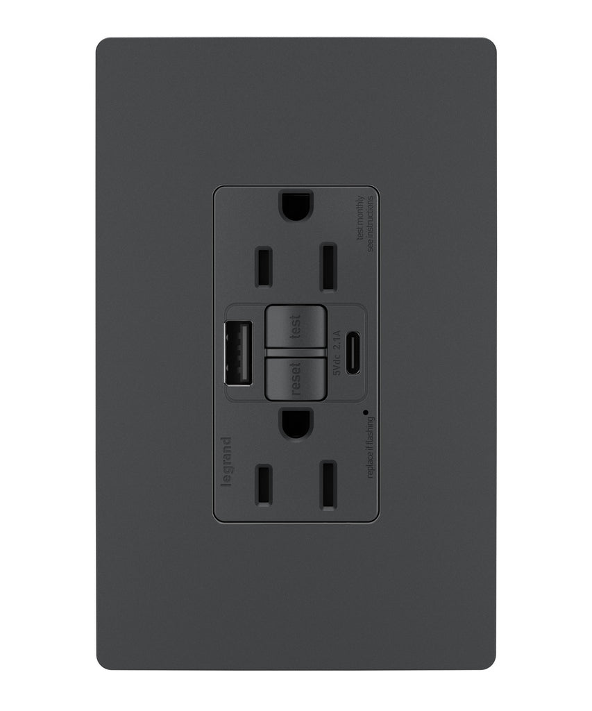 Tamper-Resistant 15A Duplex Self-Test GFCI Receptacles with SafeLock Protection, USB Type A/C C4