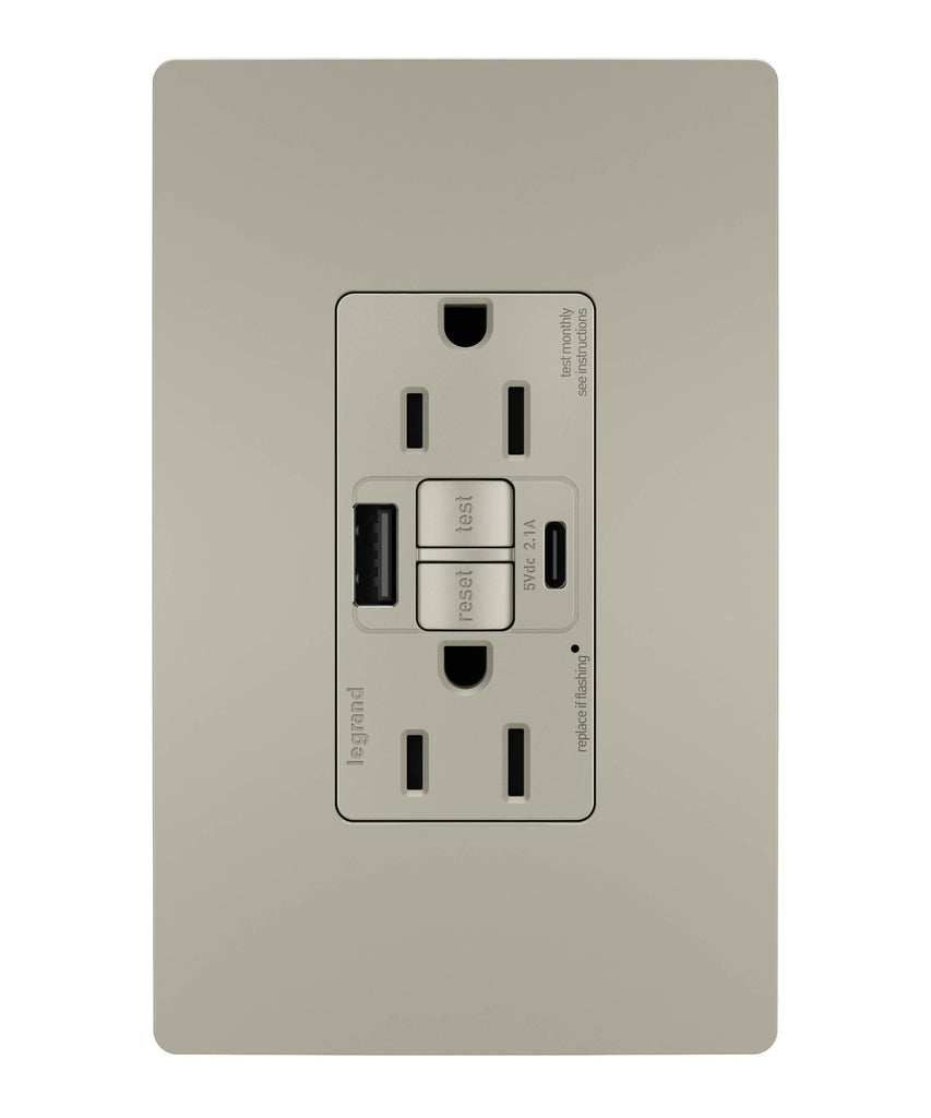 Tamper-Resistant 15A Duplex Self-Test GFCI Receptacles with SafeLock Protection, USB Type A/C C4