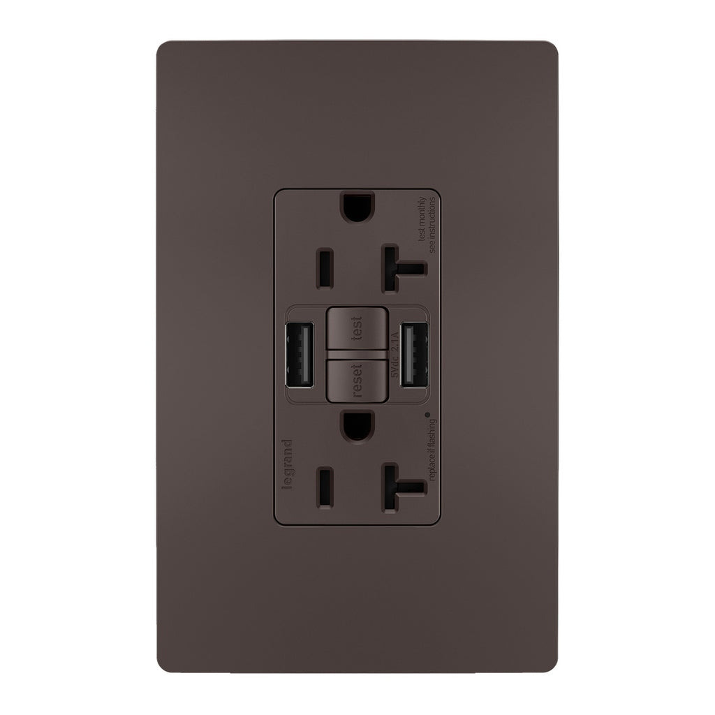 Tamper-Resistant 20A Duplex Self-Test GFCI Receptacles with SafeLock Protection, Type A/A Outlet