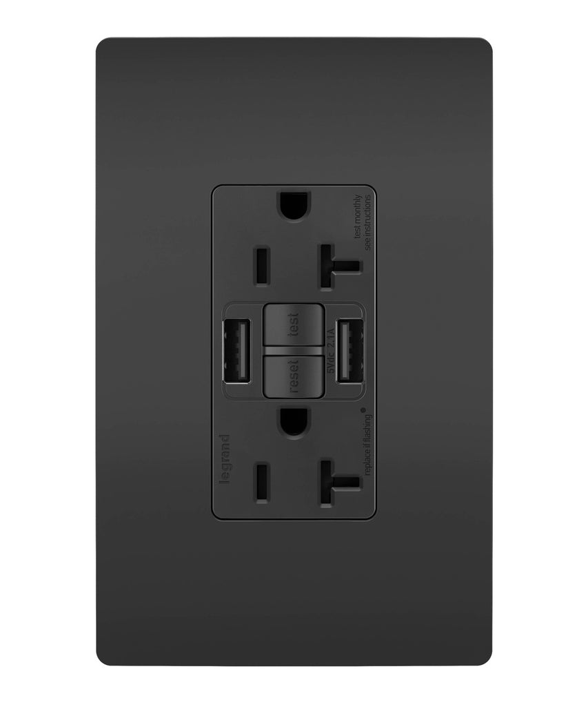 Tamper-Resistant 20A Duplex Self-Test GFCI Receptacles with SafeLock Protection, Type A/A Outlet