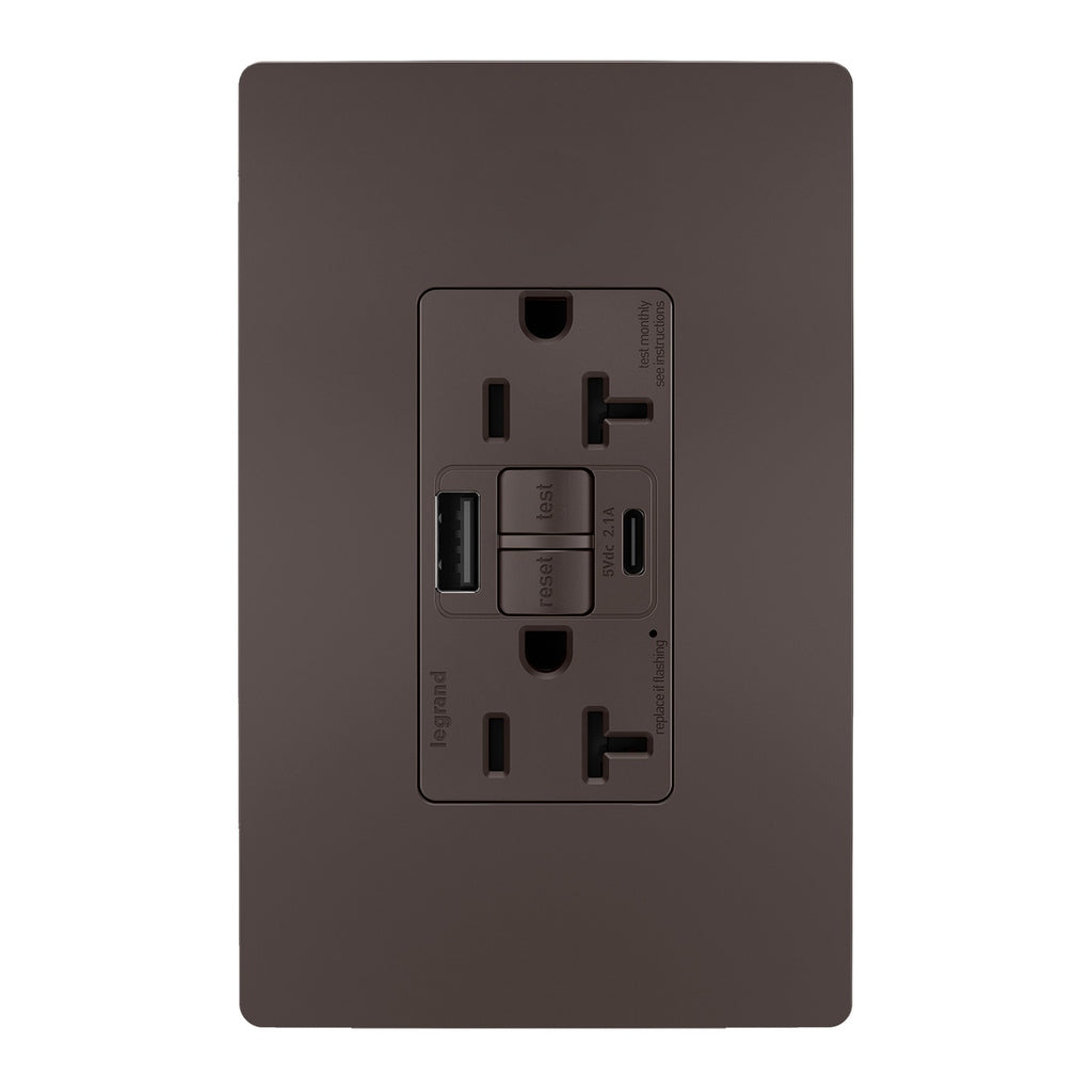 Tamper-Resistant 20A Duplex Self-Test GFCI Receptacles with SafeLock Protection, Type A/C Outlet
