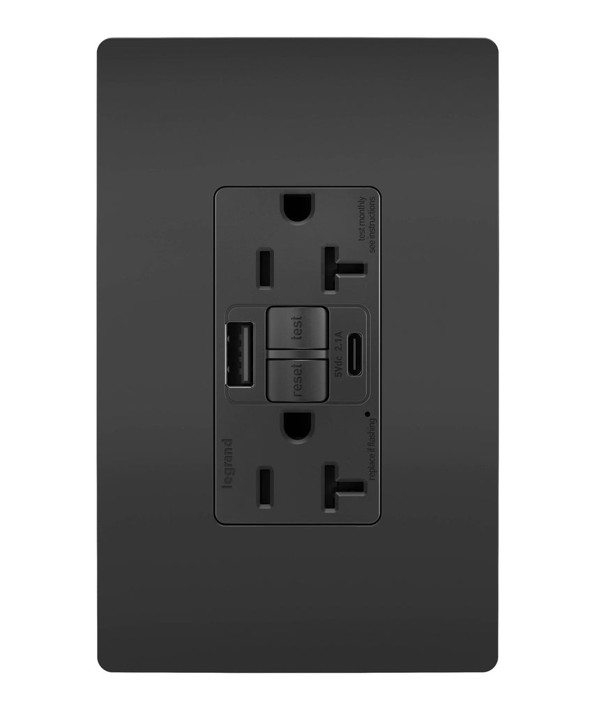 Tamper-Resistant 20A Duplex Self-Test GFCI Receptacles with SafeLock Protection, Type A/C Outlet