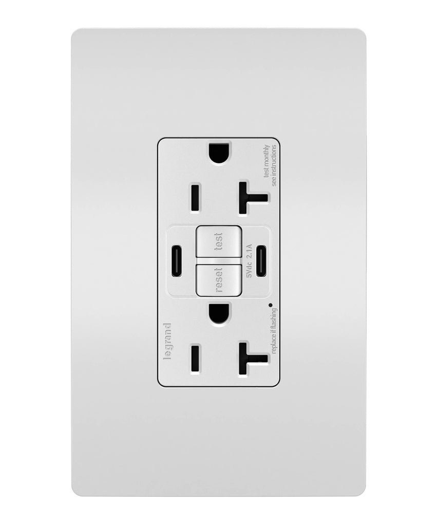Tamper-Resistant 20A Duplex Self-Test GFCI Receptacles with SafeLock Protection, Type C/C Outlet in White