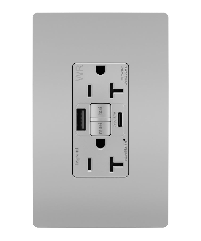 Tamper-Resistant Weather-Resistant Duplex Self-Test GFCI with USB Type A/C Outlet