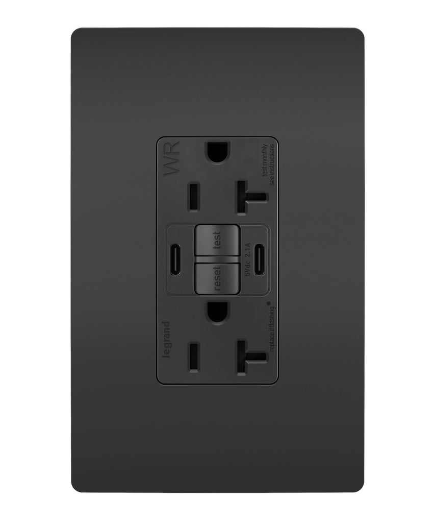 Tamper-Resistant Weather-Resistant Duplex Self-Test GFCI with USB Type A/C Outlet