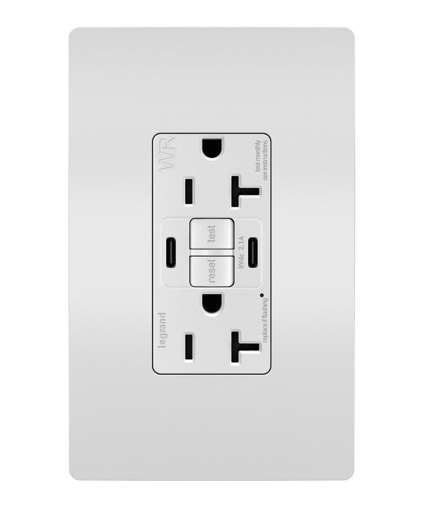 Tamper-Resistant Weather-Resistant Duplex Self-Test GFCI with USB Type C/C Outlet in White