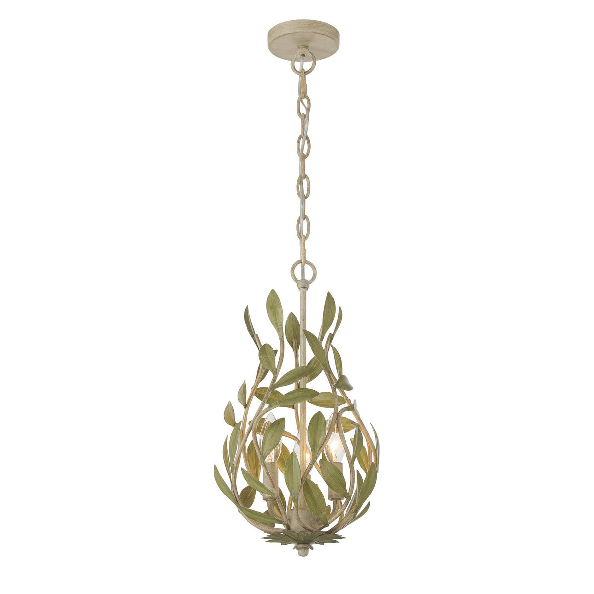 Broche Three Light Chandelier in Champagne Green Tea