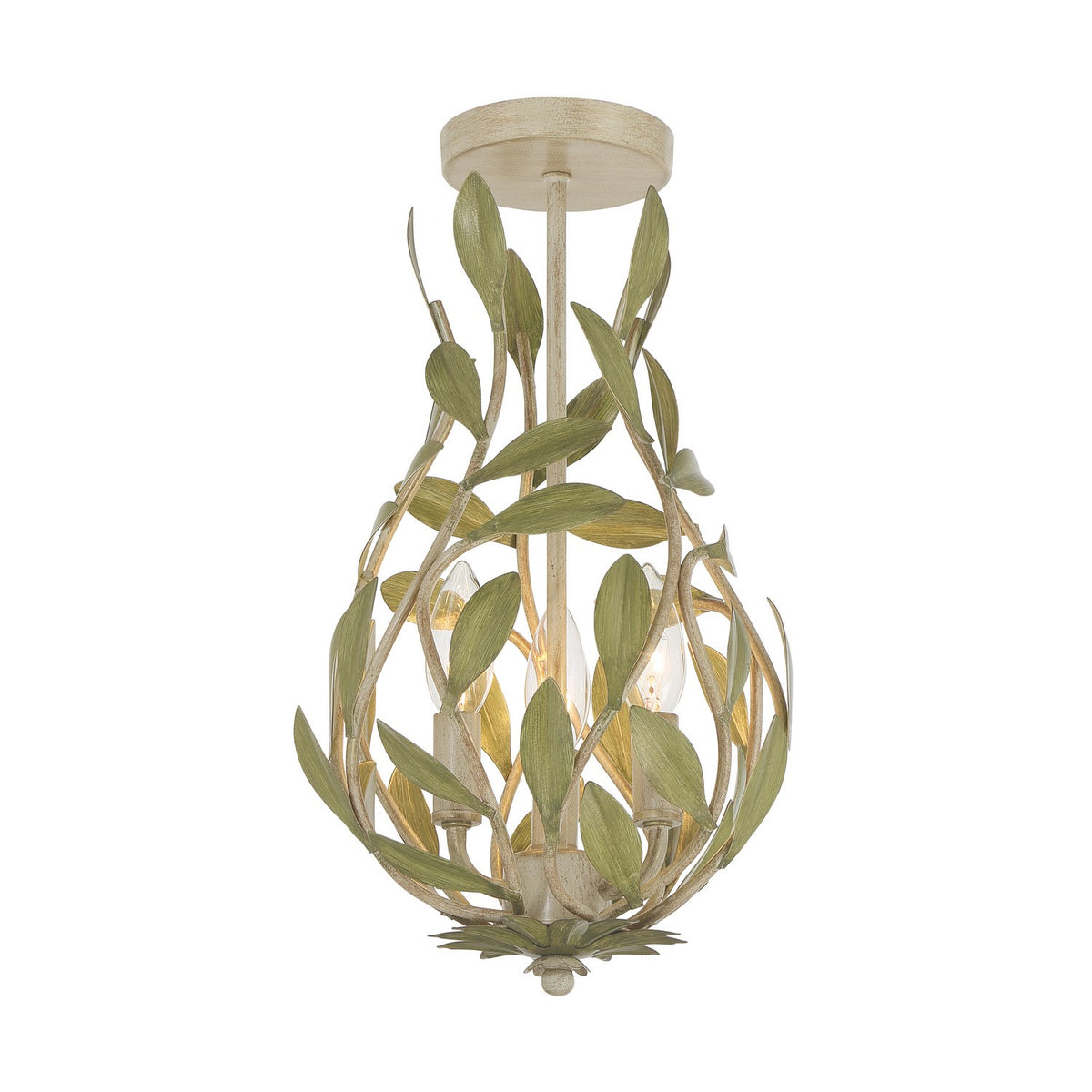 Broche Three Light Semi Flush Mount in Champagne Green Tea