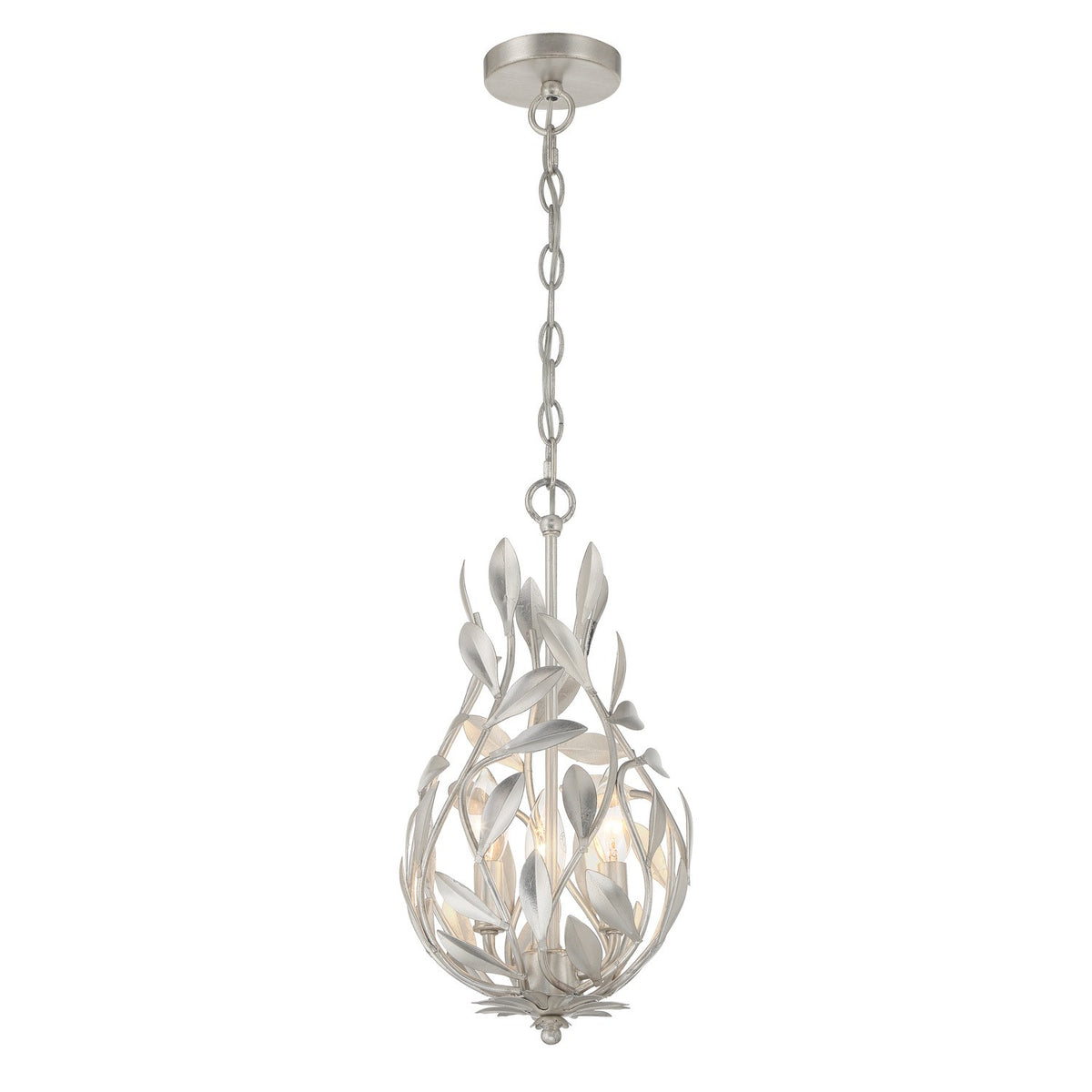 Broche Three Light Chandelier in Antique Silver