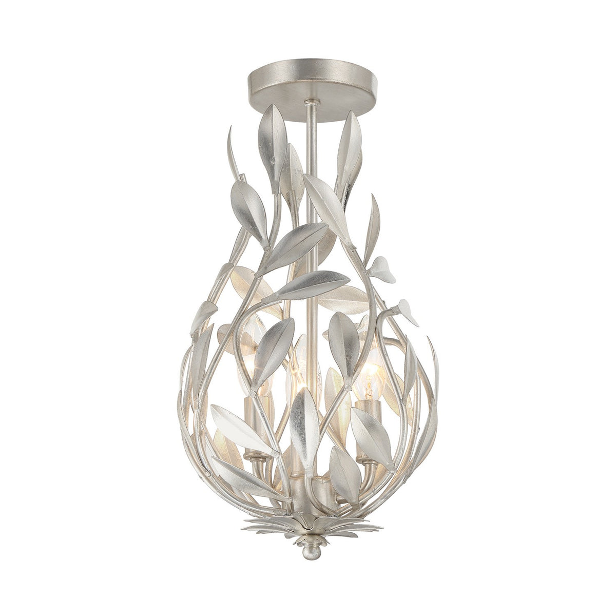 Broche Three Light Semi Flush Mount in Antique Silver