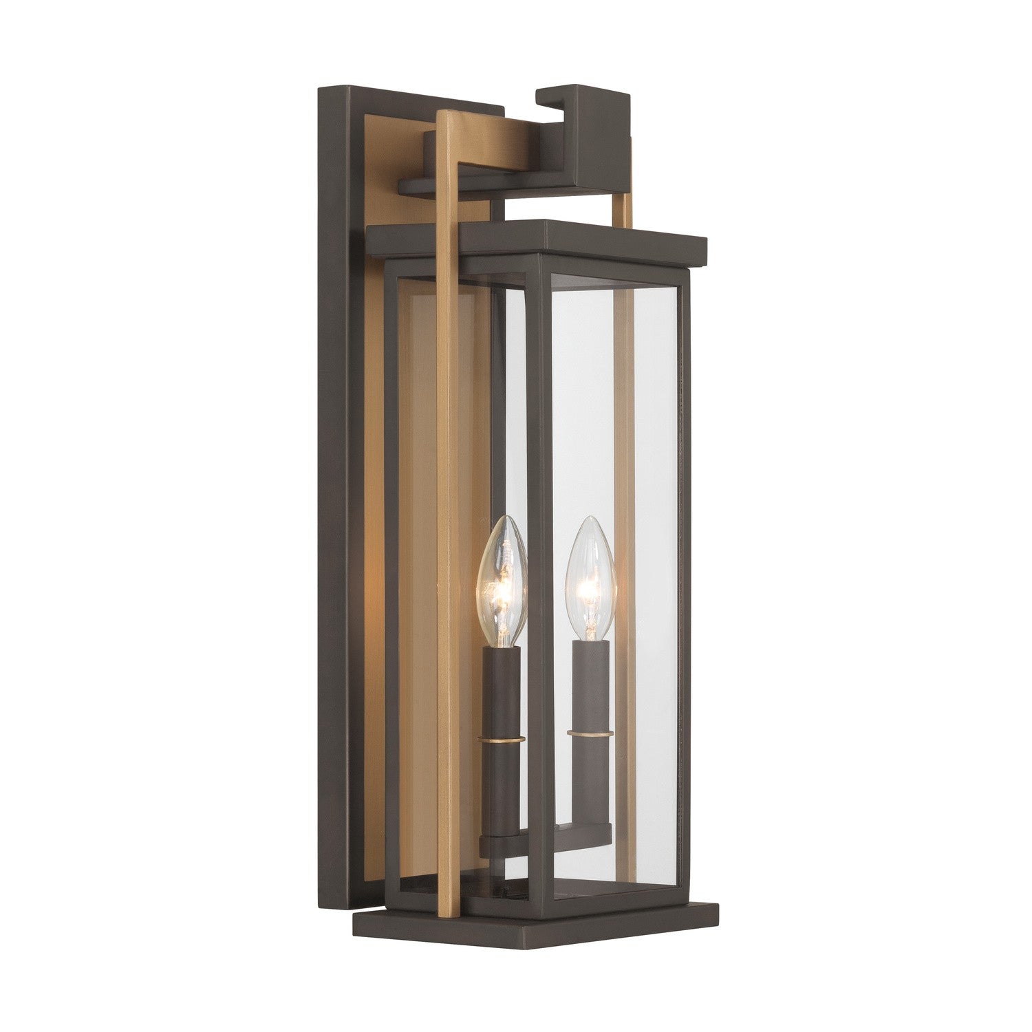 Lendel Two Light Outdoor Wall Sconce in Twilight Bronze + Textured Gold