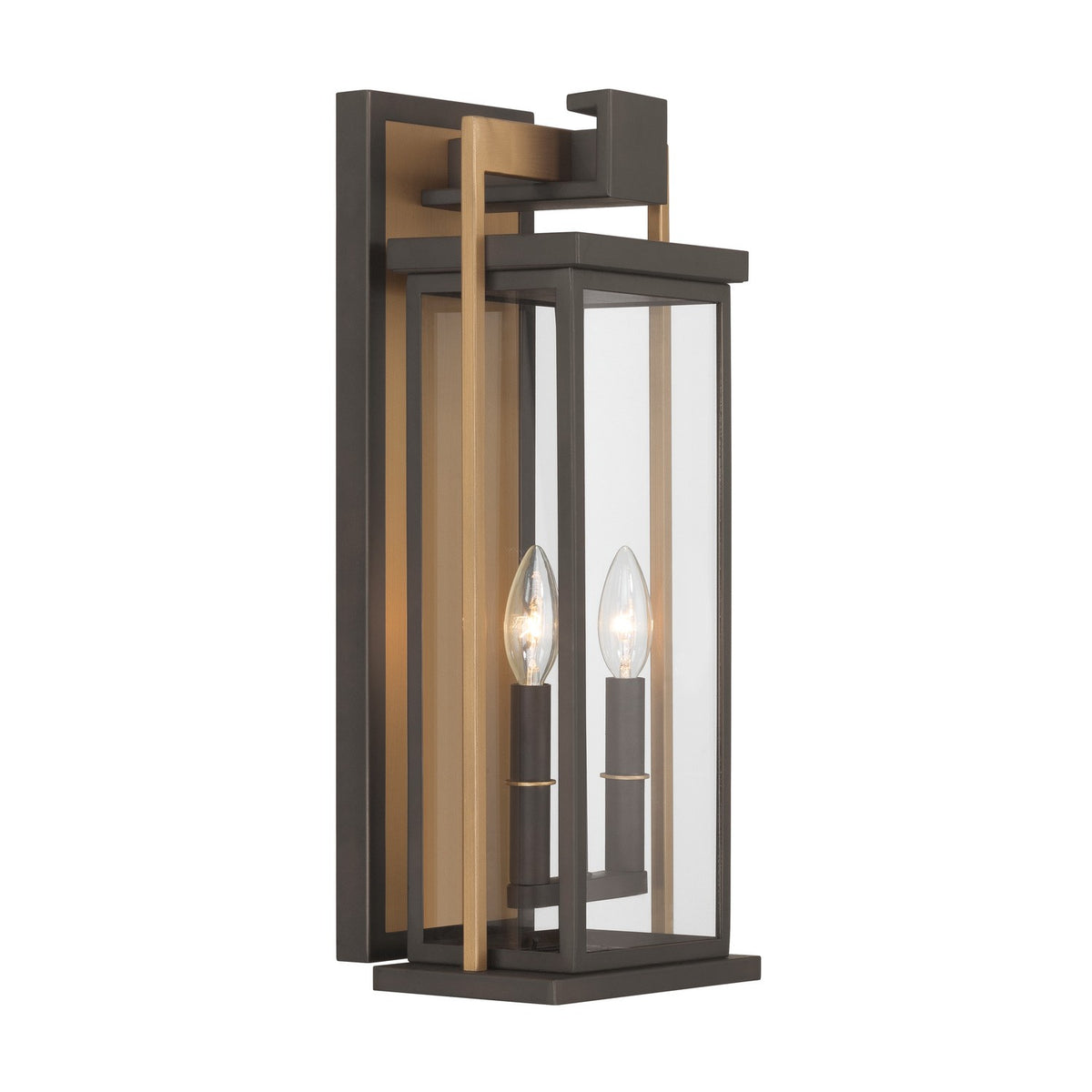Lendel Two Light Outdoor Wall Sconce in Twilight Bronze + Textured Gold
