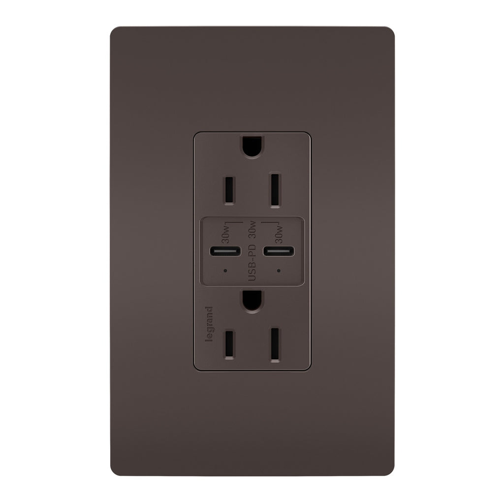 15A Tamper Resistant Ultra Fast PLUS Power Delivery USB Type C/C Outlet