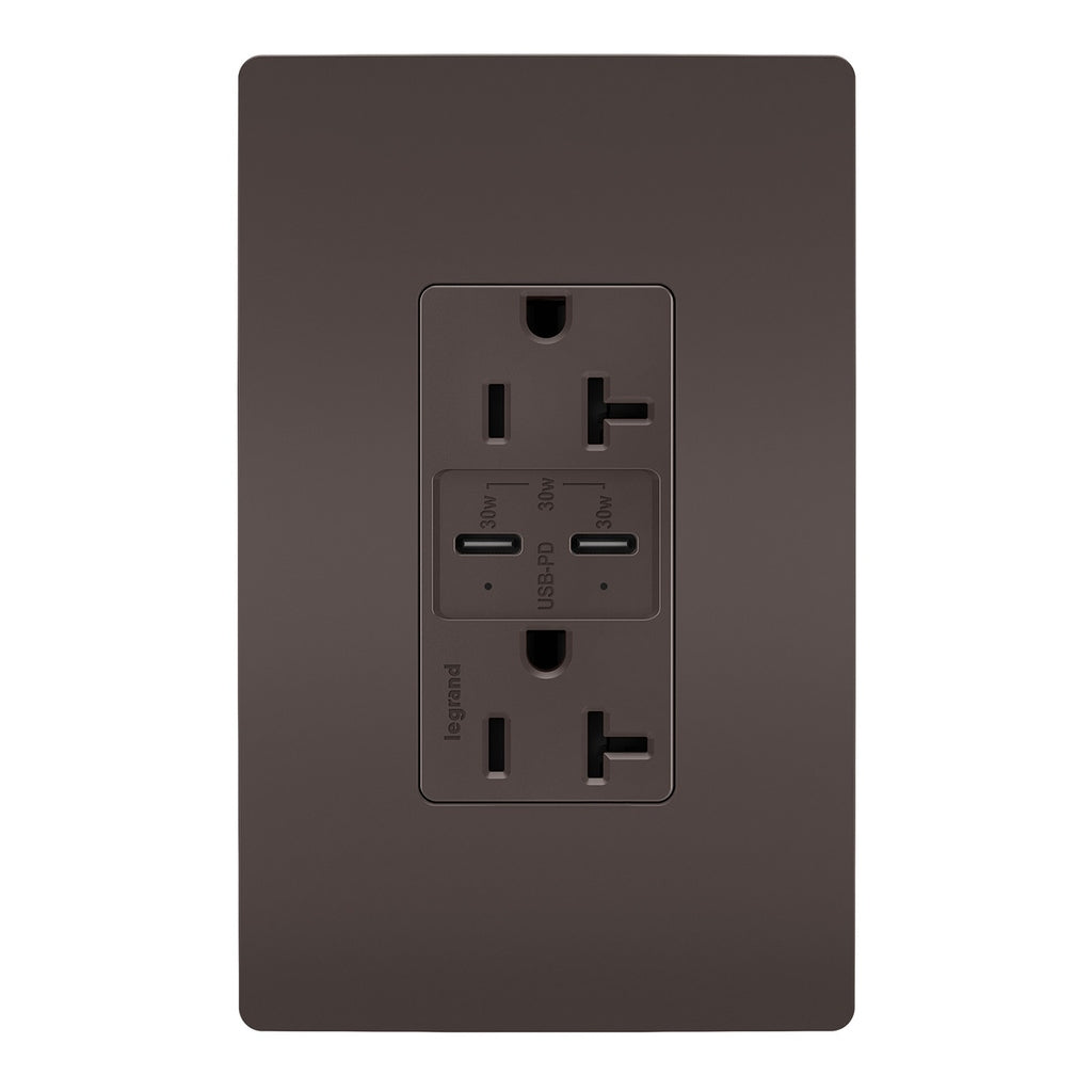 20A Tamper Resistant Ultra Fast PLUS Power Delivery USB Type C/C Outlet