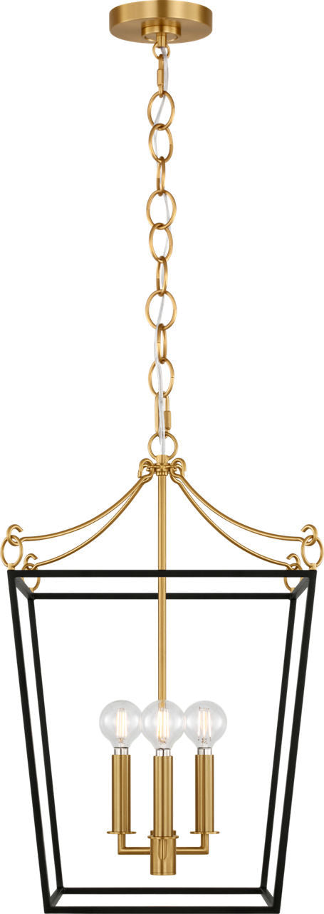 Carlyle Three Light Lantern in Midnight Black | Burnished Brass