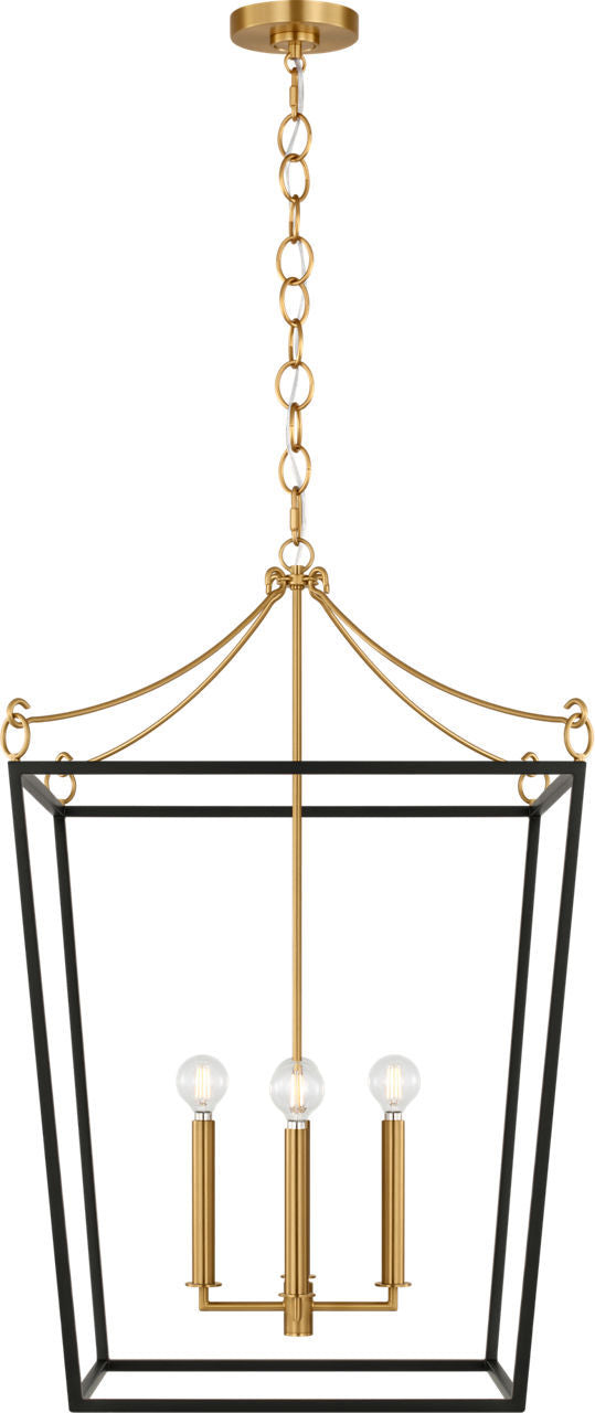Carlyle Four Light Lantern in Midnight Black | Burnished Brass