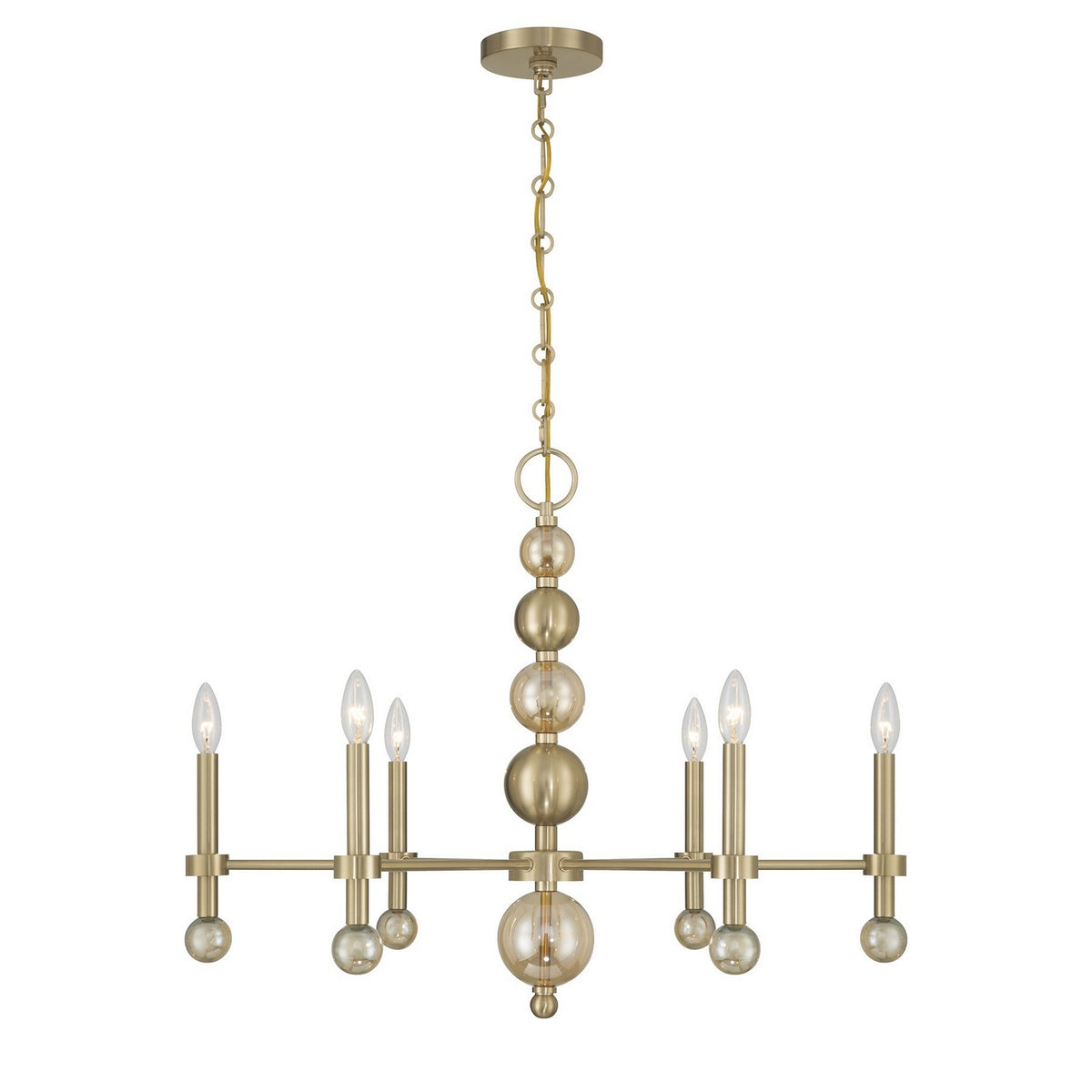 Crescent Six Light Chandelier in Noble Brass