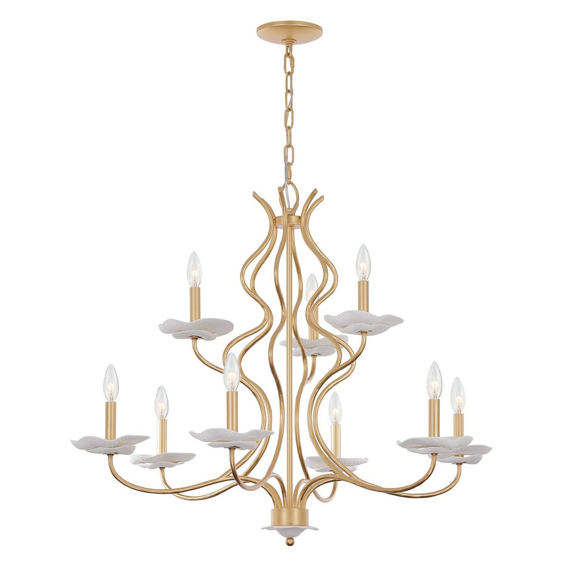 Lilly Nine Light Chandelier in Royal Gold