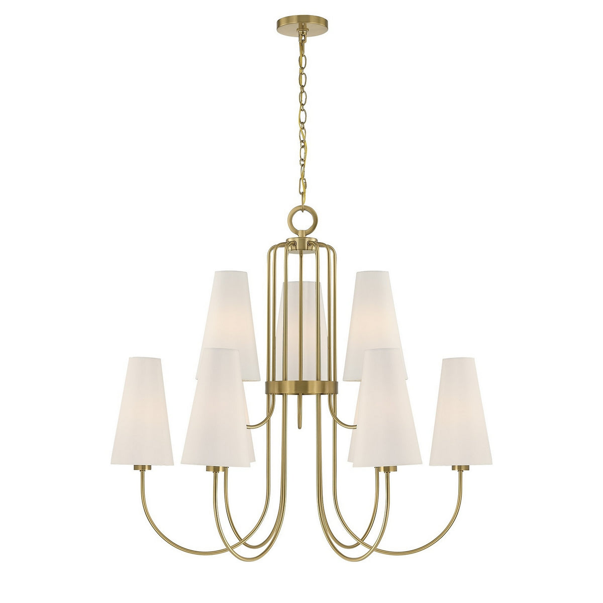 Lustre à neuf lumières Wilkes en laiton chaud