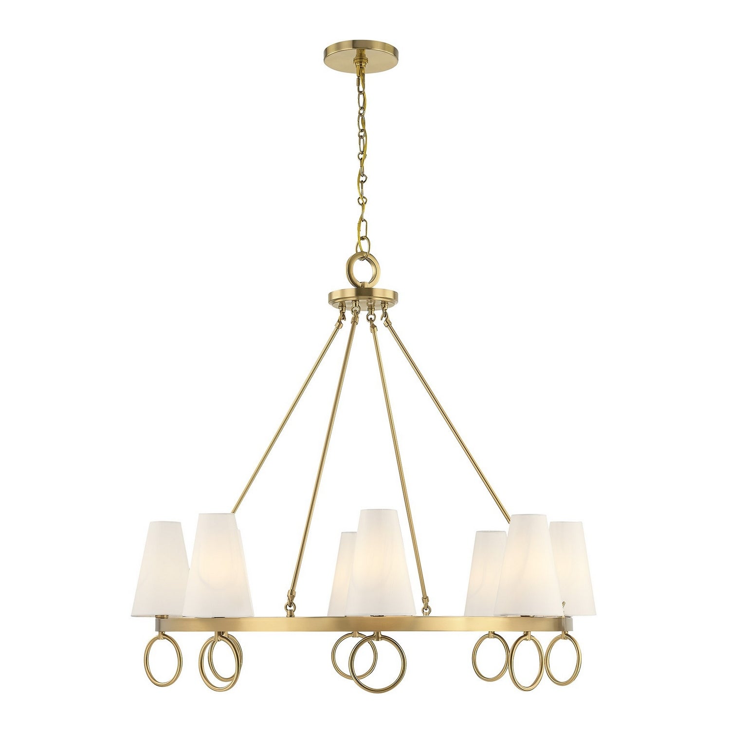 Lustre Wilkes à huit lumières en laiton chaud