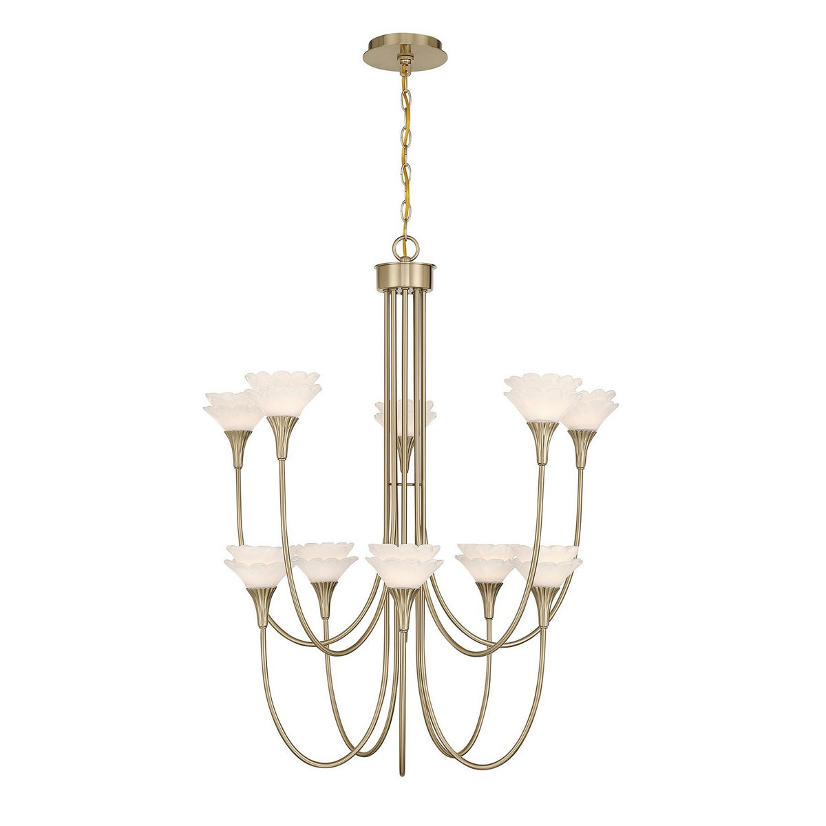 Florena Ten Light Chandelier in Noble Brass