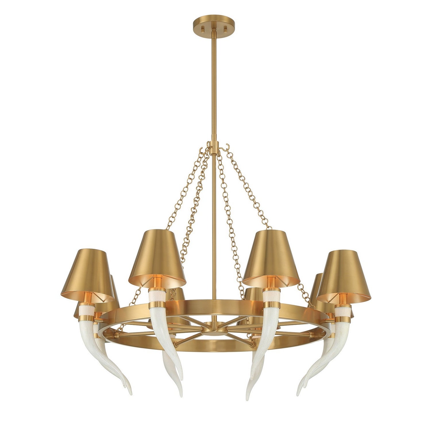 Lustre Hearne à huit lumières en laiton chaud